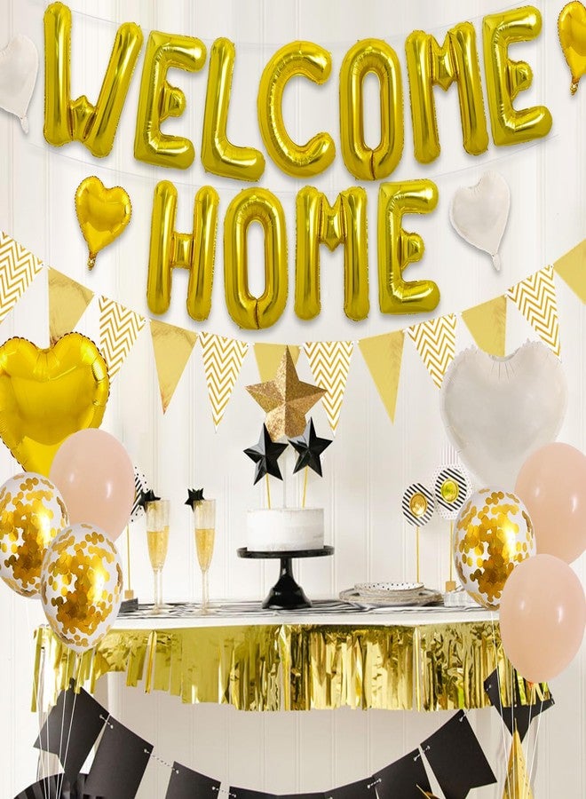 TONIFUL Welcome Home Decorations,16 Inch Gold Welcome Home Foil Balloon Banner Gold Cream White Balloons Pennant Flag Bunting for Homecoming Party House Warming Party Family Gathering Supplies - Image 3